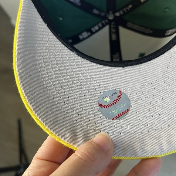New Era Oakland Athletics Hat Green/Yellow Plain Logo Fitted Cap Size Men 7 5/8 - Picture 6 of 7